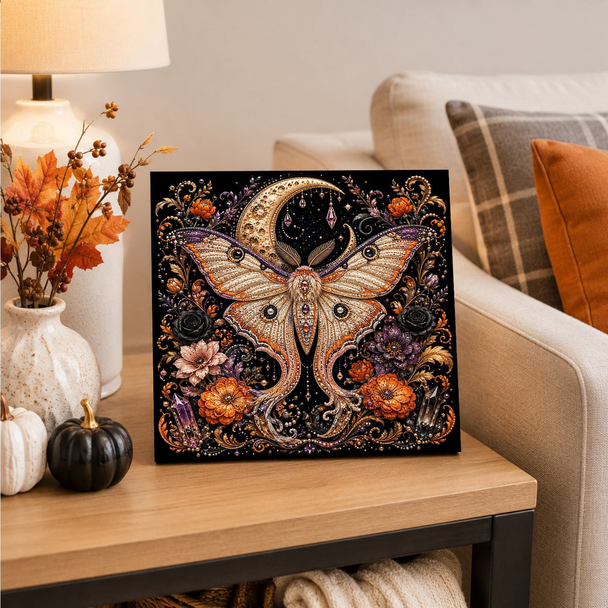Luna Moth Beneath the Crescent pearl painting – image 4