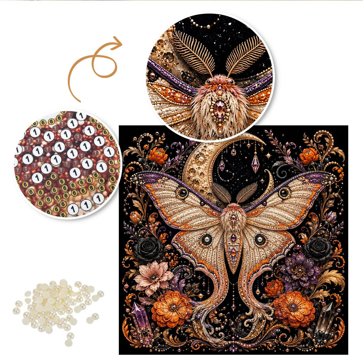 Luna Moth Beneath the Crescent pearl painting – image 6