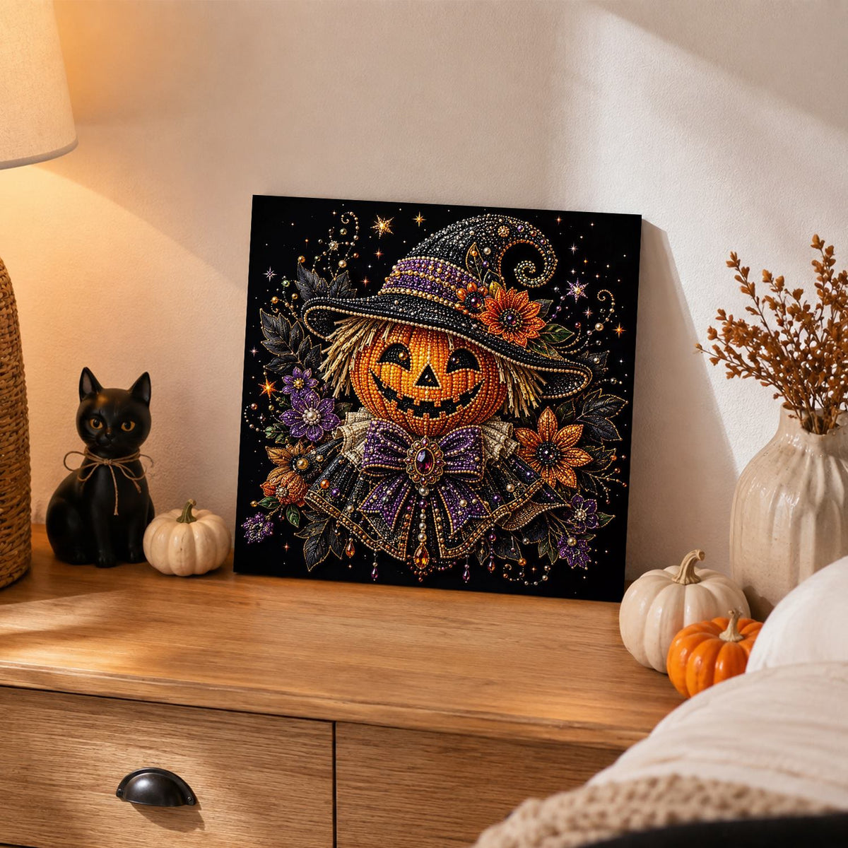 Jack-O'-Lantern in a Witch Hat pearl painting – image 2