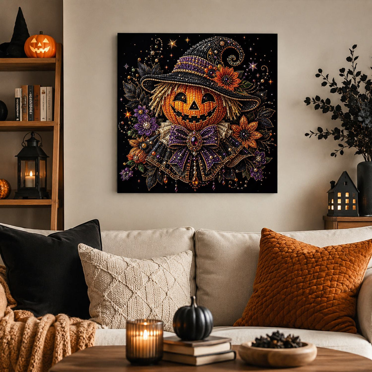 Jack-O'-Lantern in a Witch Hat pearl painting – image 3