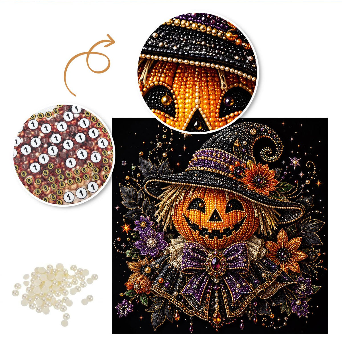 Jack-O'-Lantern in a Witch Hat pearl painting – image 6