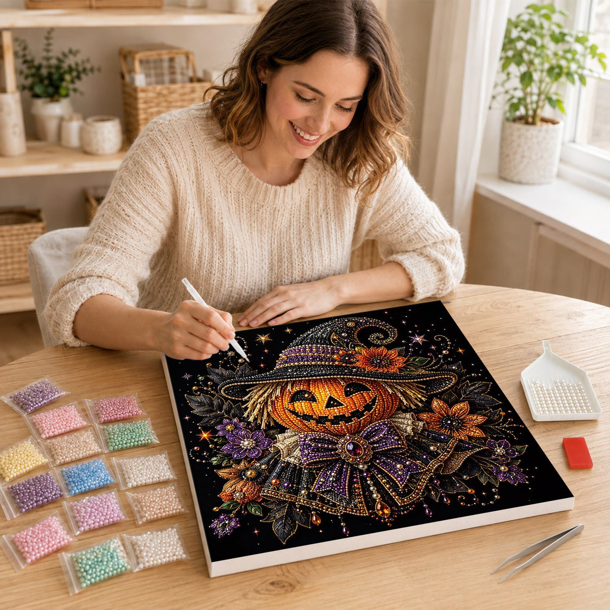 Jack-O'-Lantern in a Witch Hat pearl painting – image 16