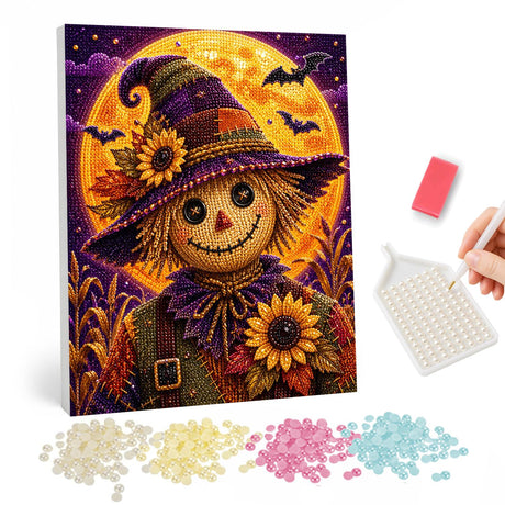 Halloween Scarecrow and Sunflower pearl painting – image 1