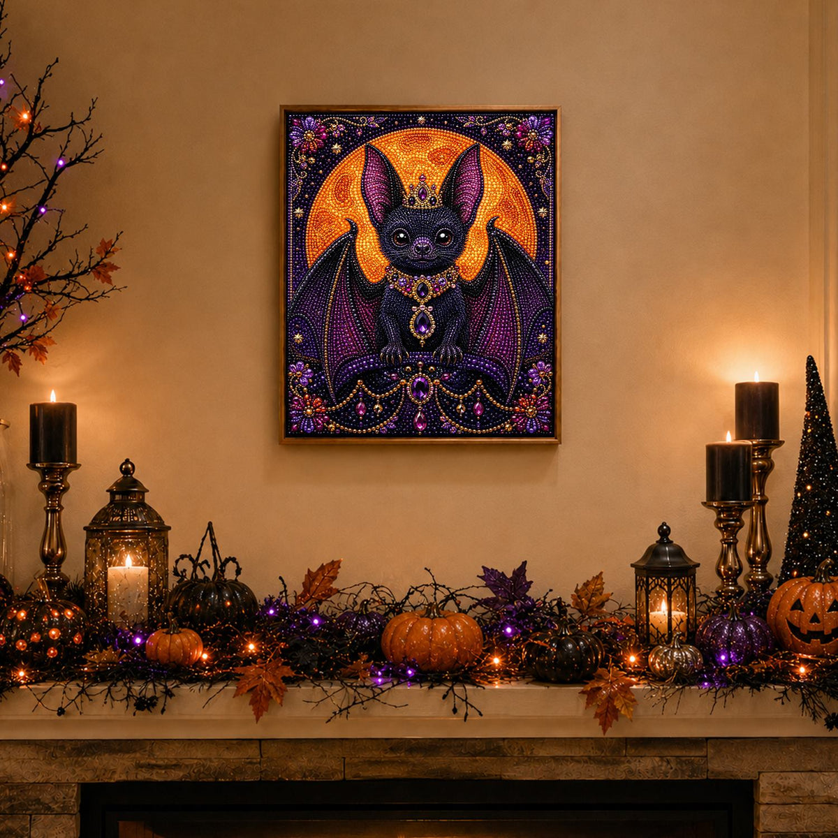 Crowned Bat Before the Moon pearl painting – image 3