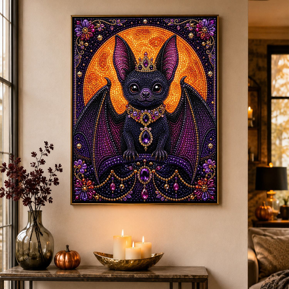 Crowned Bat Before the Moon pearl painting – image 4