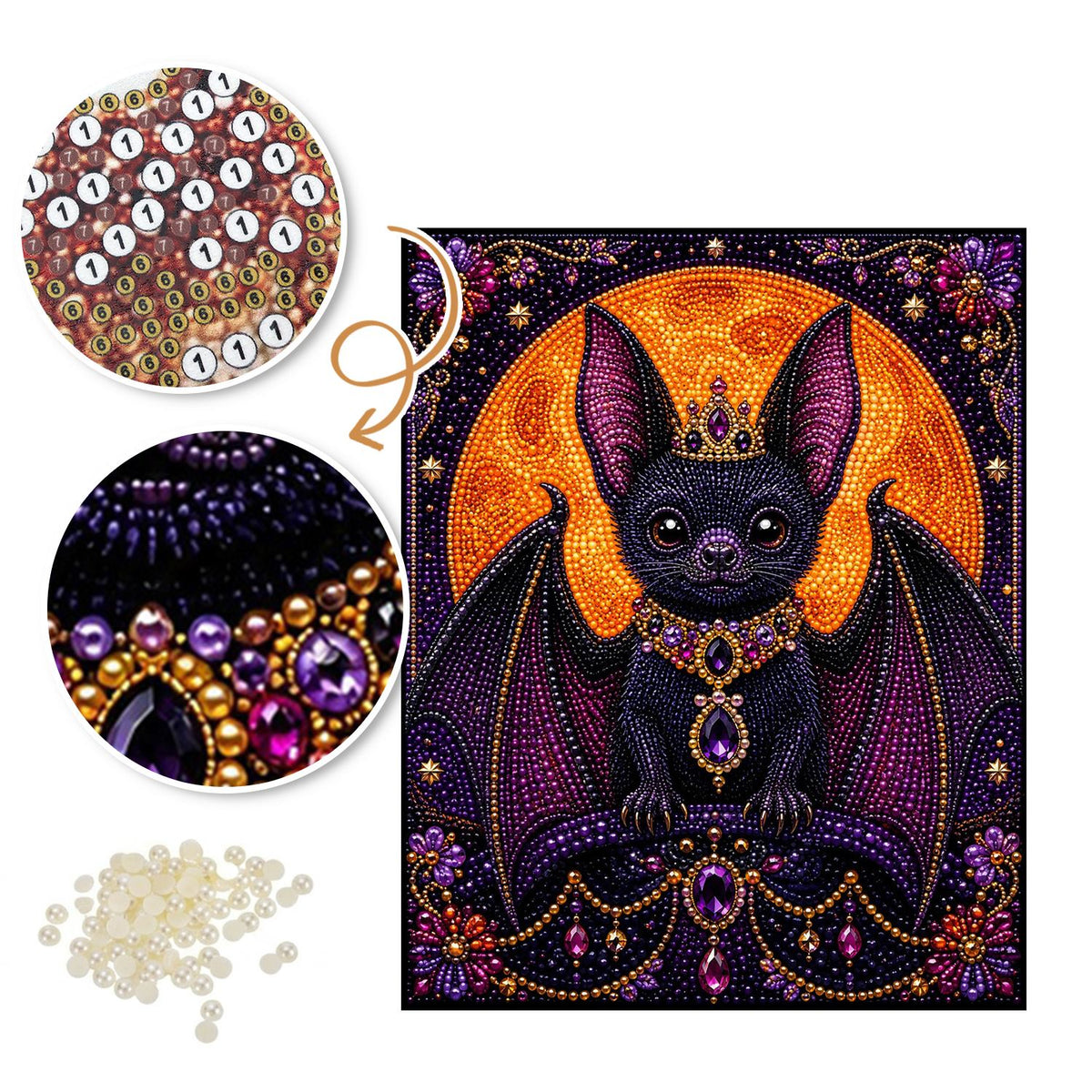 Crowned Bat Before the Moon pearl painting – image 6