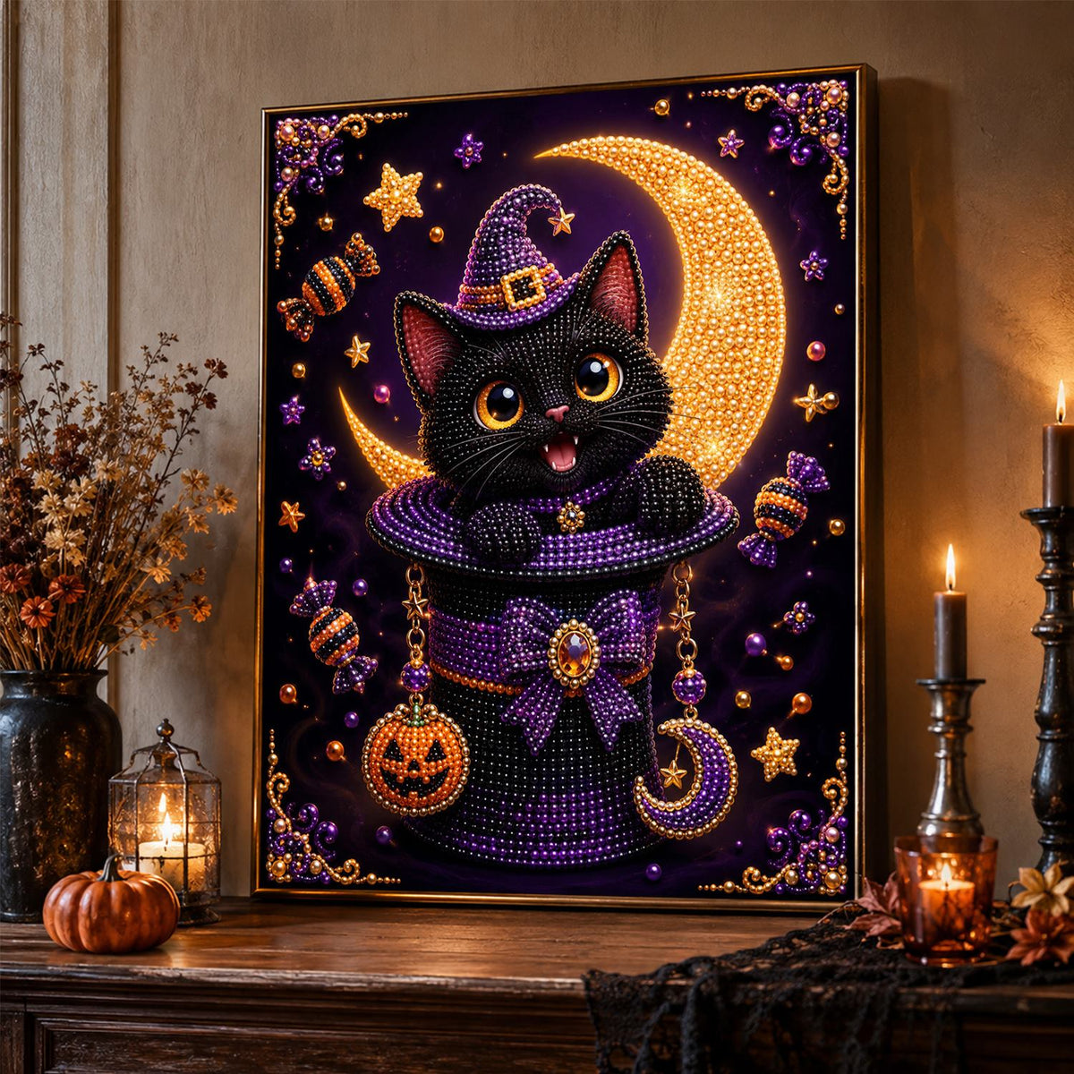 Black Cat in a Magic Hat pearl painting – image 2