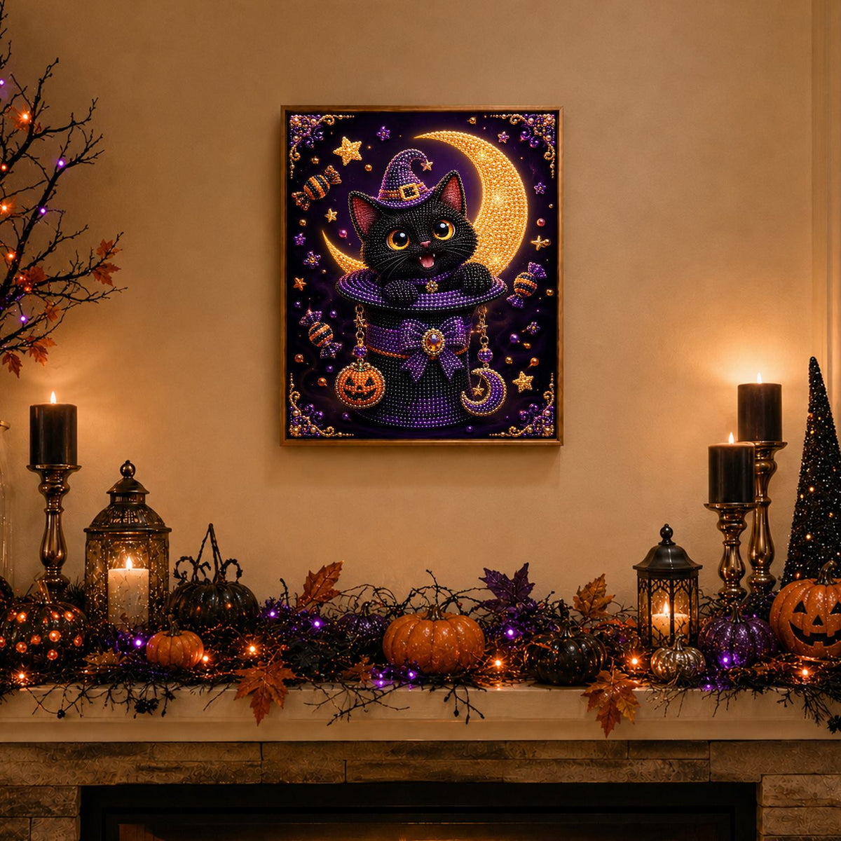 Black Cat in a Magic Hat pearl painting – image 3