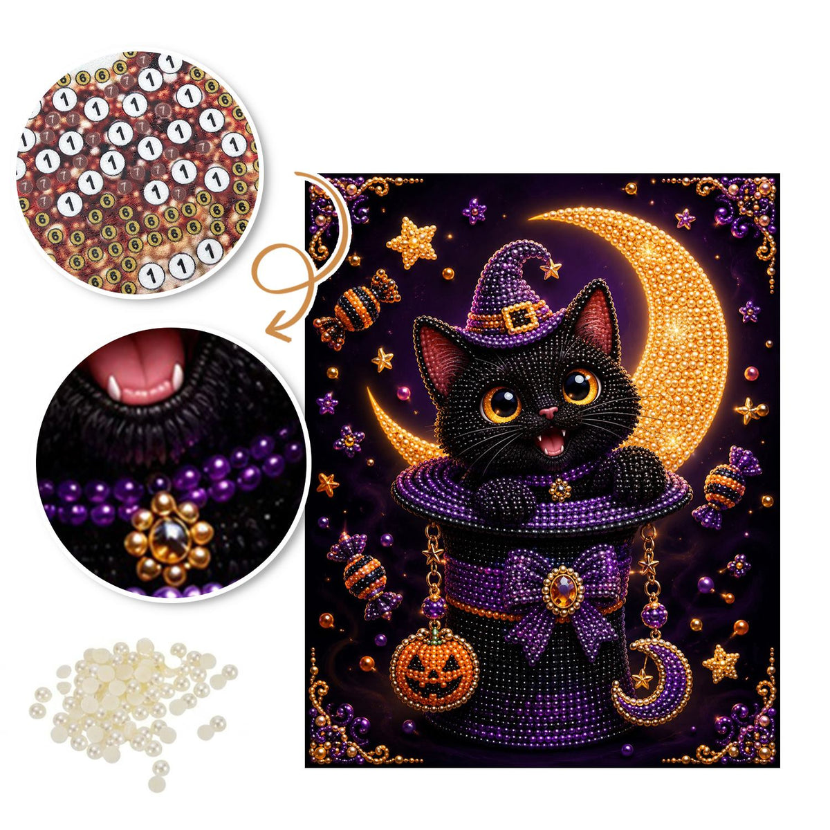 Black Cat in a Magic Hat pearl painting – image 6