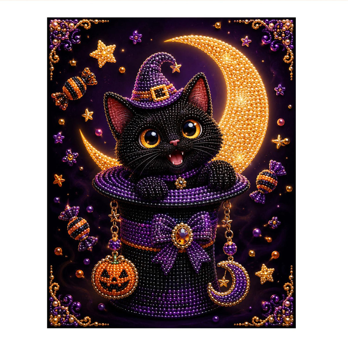 Black Cat in a Magic Hat pearl painting – image 11