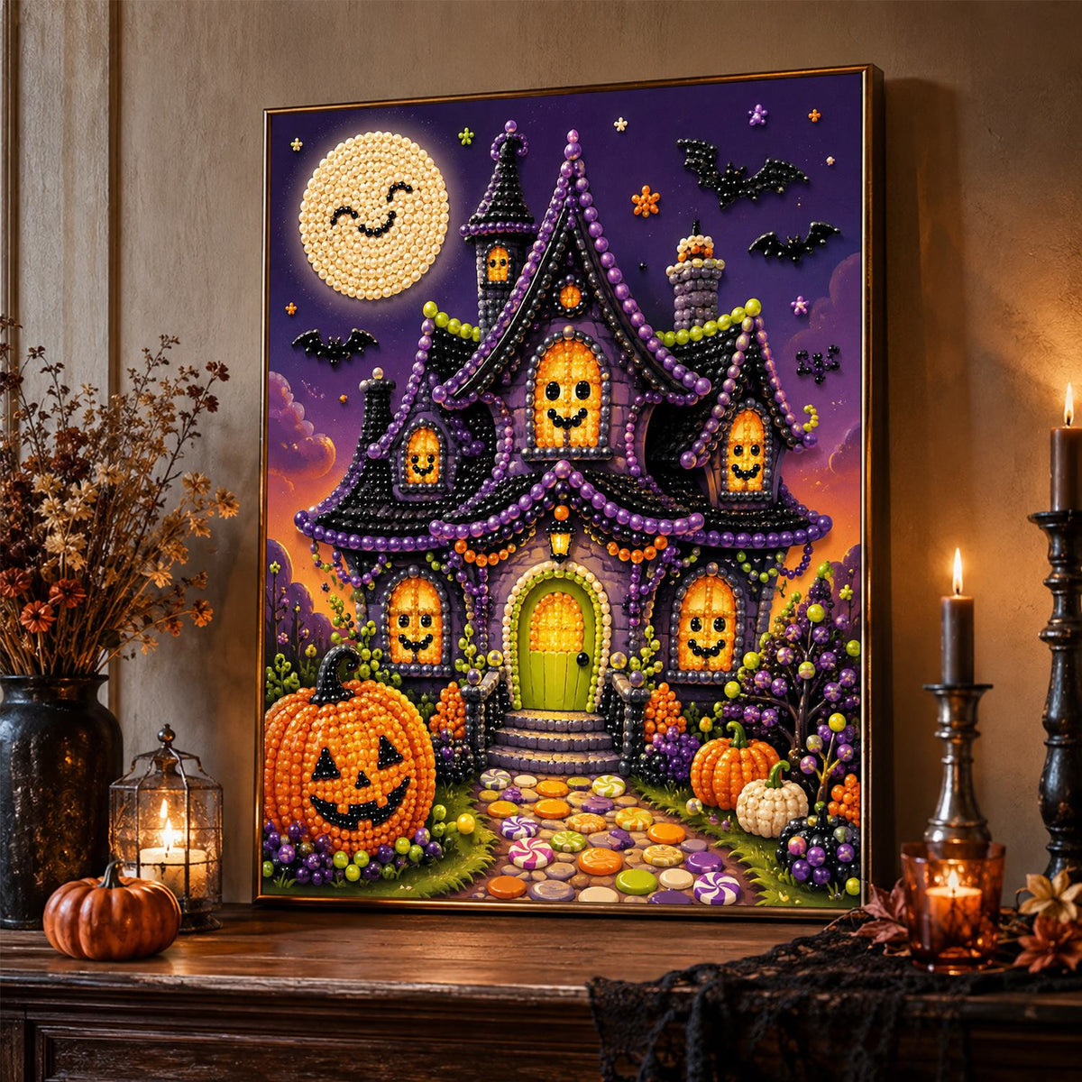 Smiling Moon Haunted Cottage pearl painting – image 2