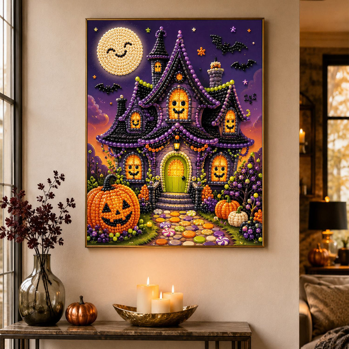 Smiling Moon Haunted Cottage pearl painting – image 4