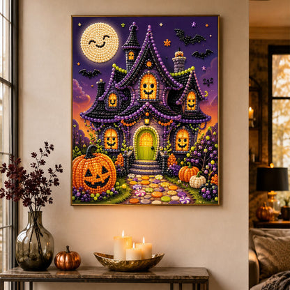 Smiling Moon Haunted Cottage pearl painting – image 4