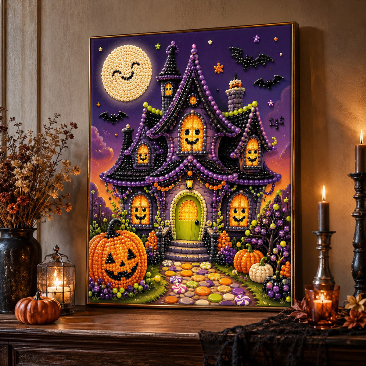 Smiling Moon Haunted Cottage pearl painting – image 5