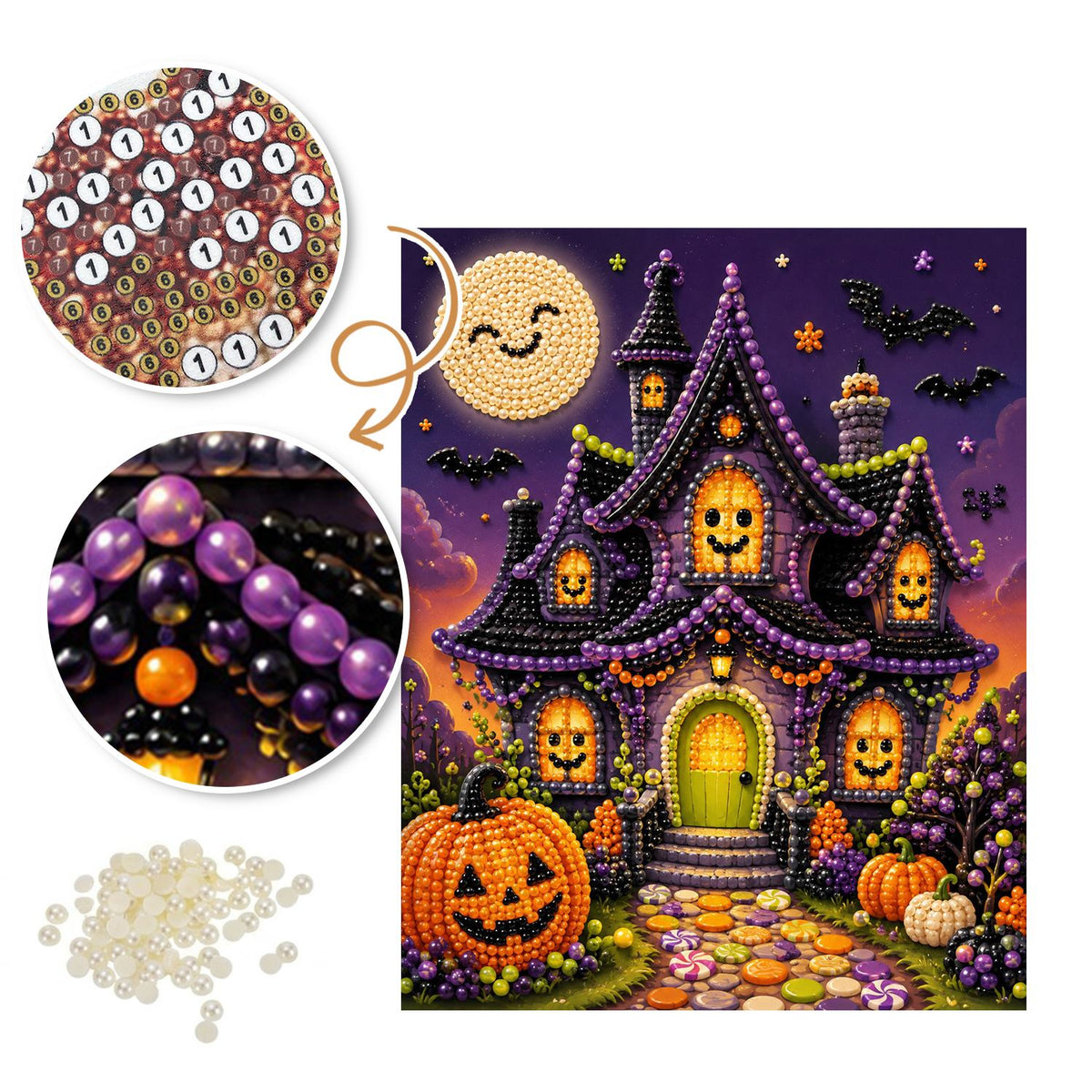 Smiling Moon Haunted Cottage pearl painting – image 6