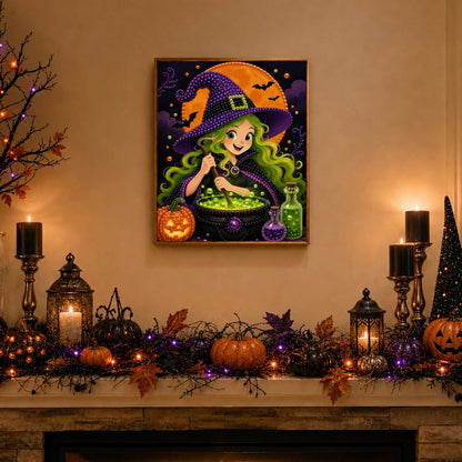 Green-Haired Witch Stirring Potion pearl painting – image 3