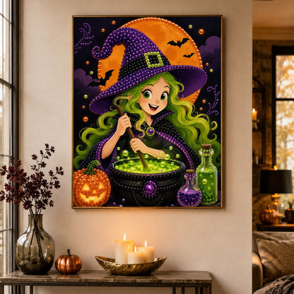 Green-Haired Witch Stirring Potion pearl painting – image 4