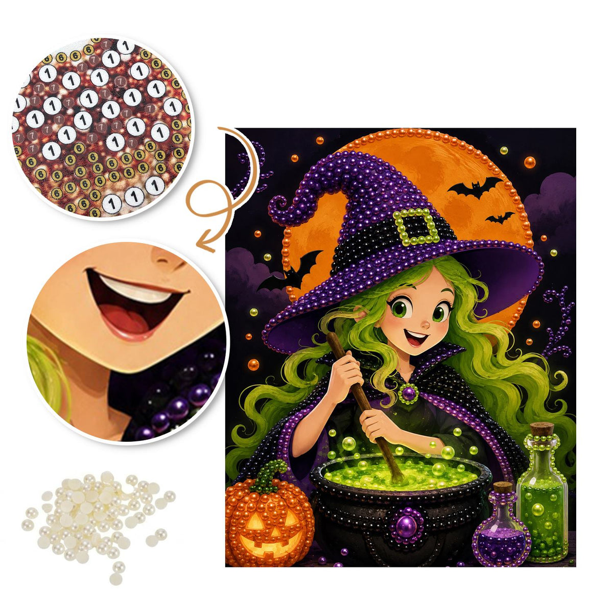 Green-Haired Witch Stirring Potion pearl painting – image 6