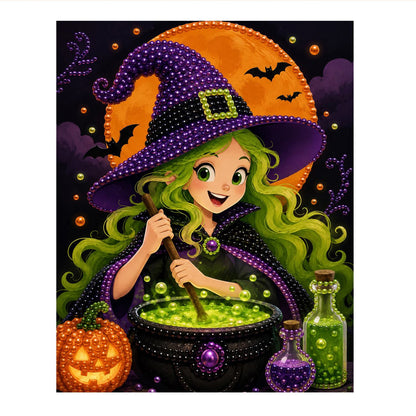 Green-Haired Witch Stirring Potion pearl painting – image 11