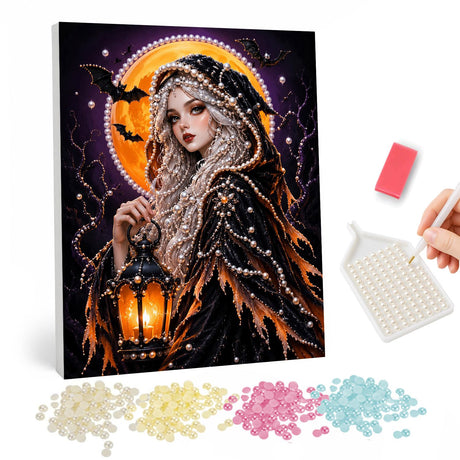 Halloween Woman with Lantern pearl painting – image 1