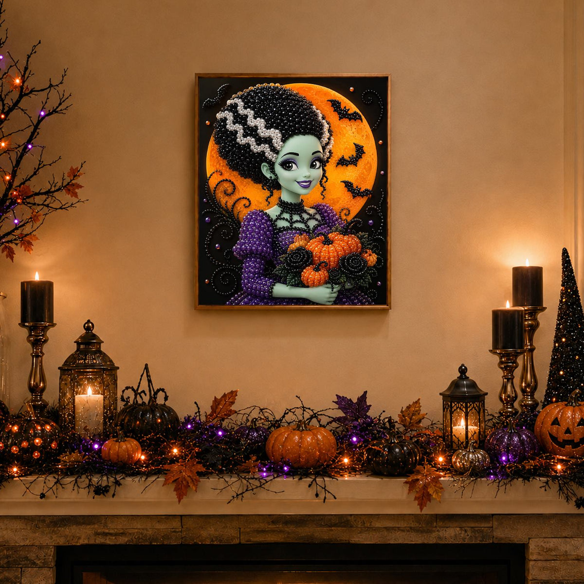 Green Bride with Pumpkin Bouquet pearl painting – image 3