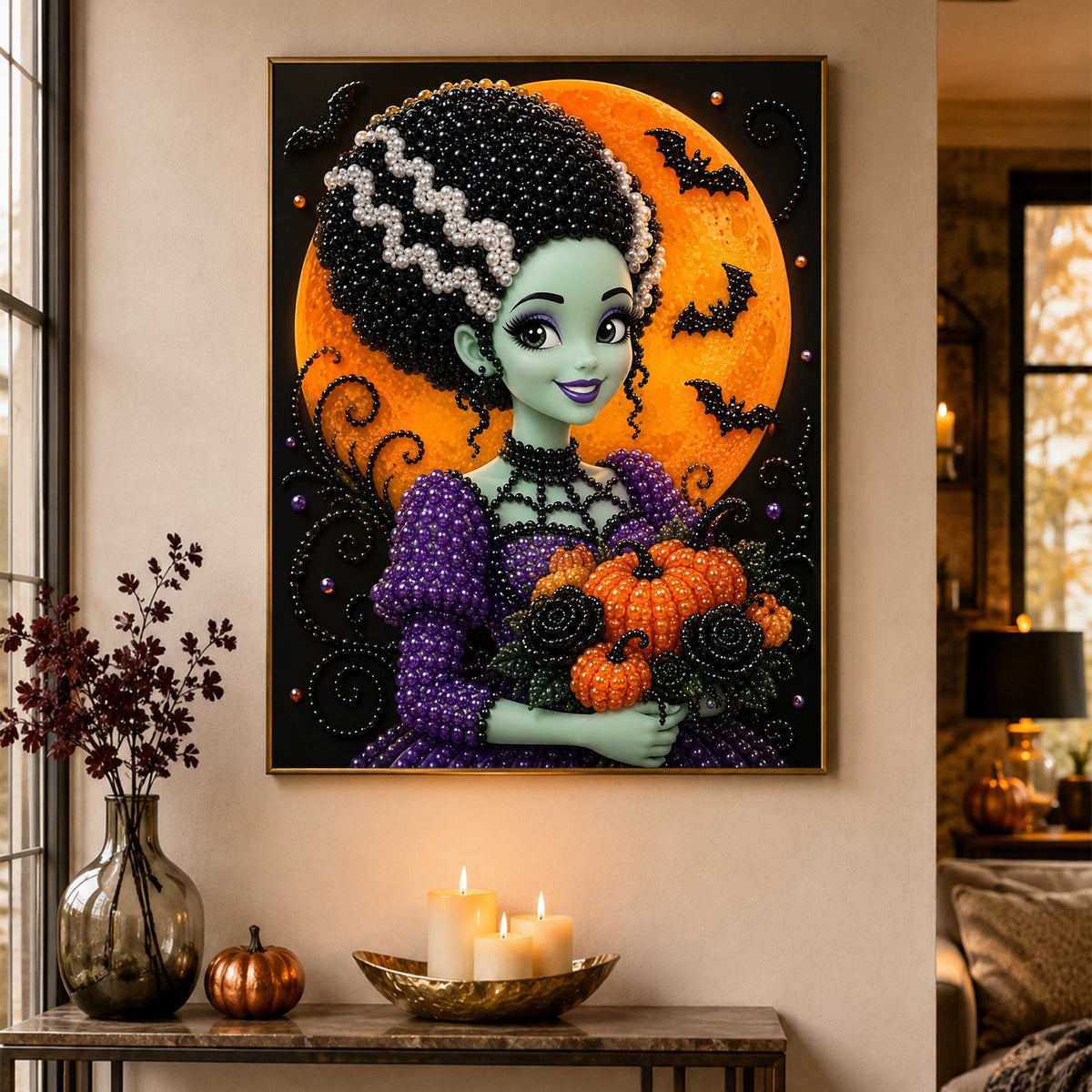 Green Bride with Pumpkin Bouquet pearl painting – image 4