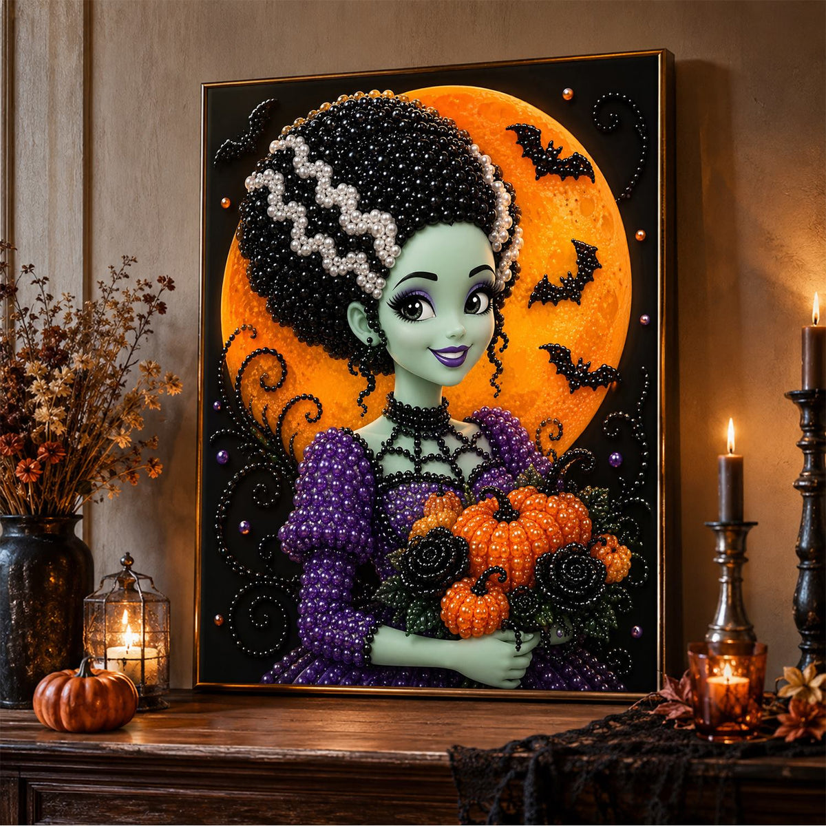 Green Bride with Pumpkin Bouquet pearl painting – image 5