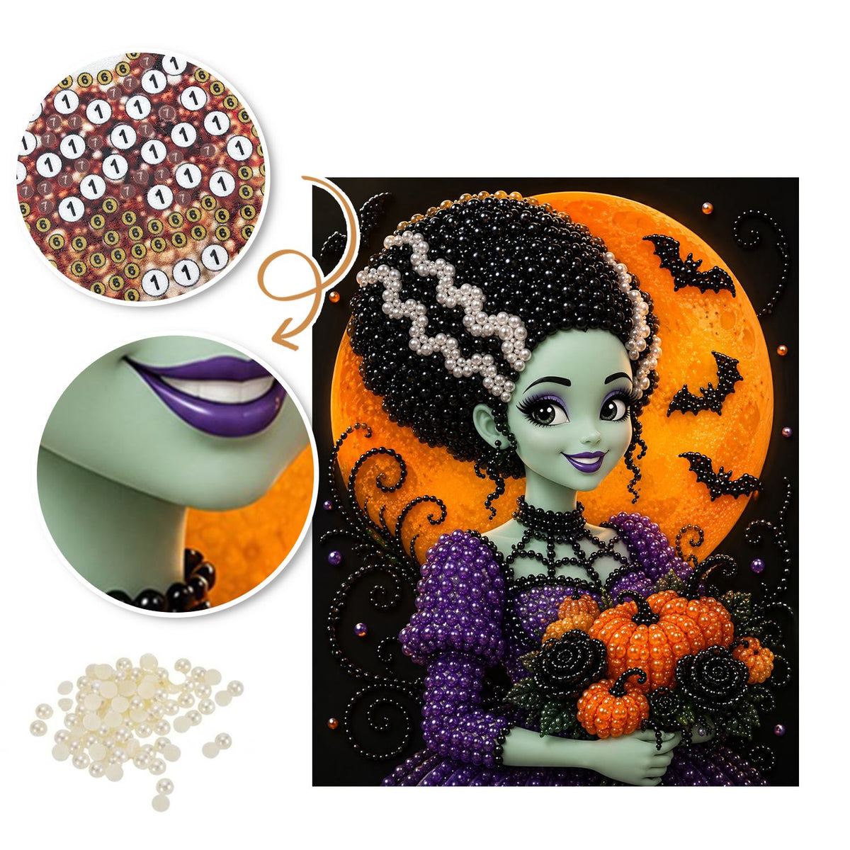 Green Bride with Pumpkin Bouquet pearl painting – image 6
