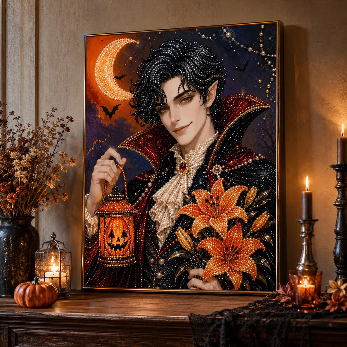 Vampire Gentleman with Lilies pearl painting – image 2