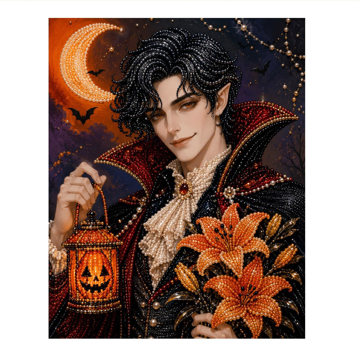 Vampire Gentleman with Lilies pearl painting – image 11