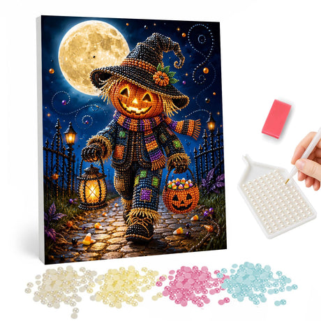 Halloween Scarecrow and Jack o’ Lantern pearl painting – image 1