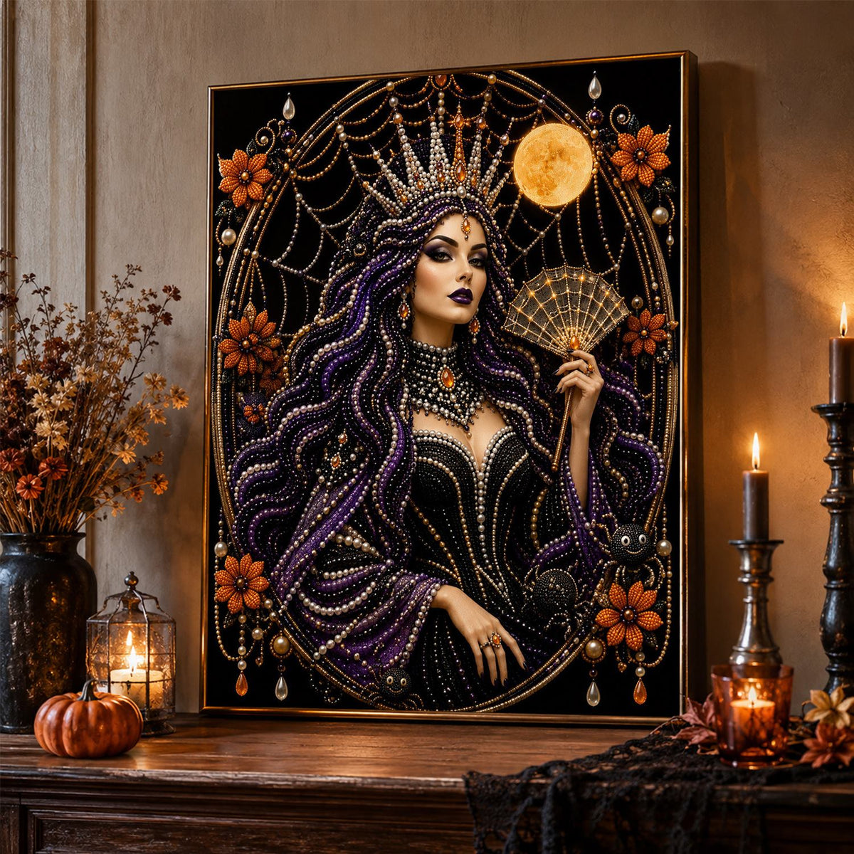 Spider-Web Queen with a Fan pearl painting – image 2