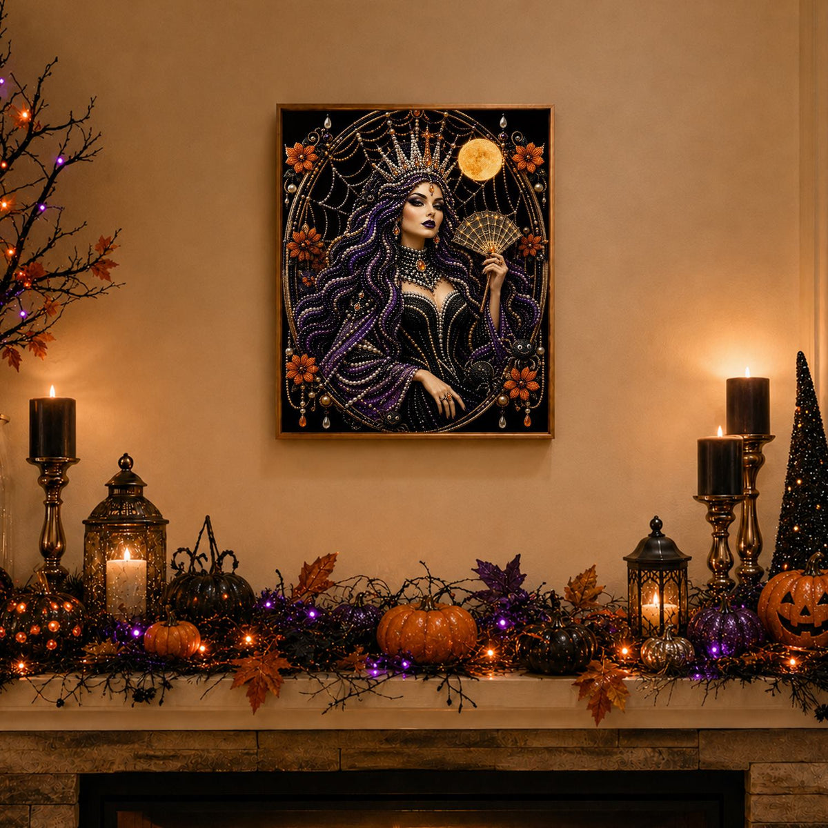 Spider-Web Queen with a Fan pearl painting – image 3
