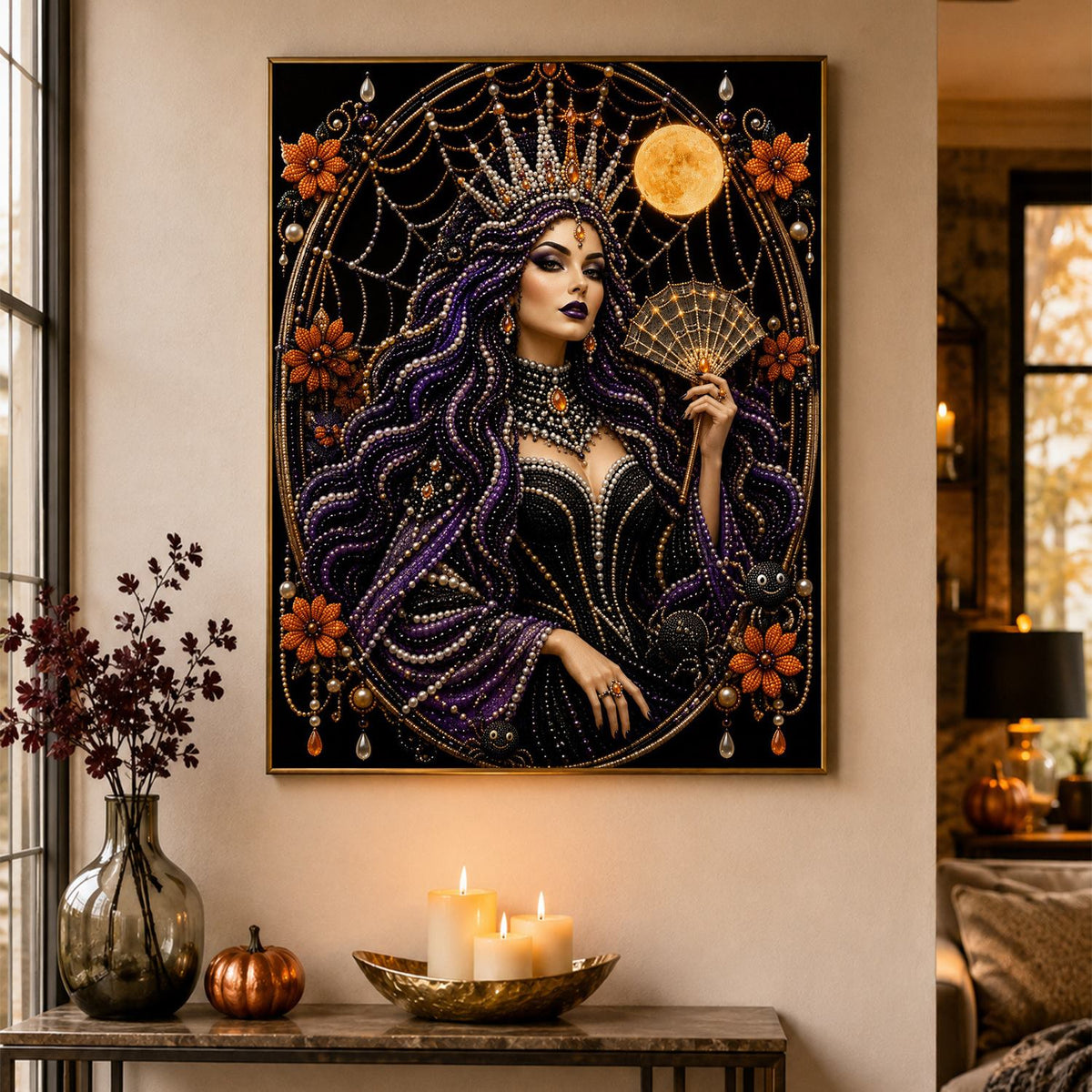 Spider-Web Queen with a Fan pearl painting – image 4