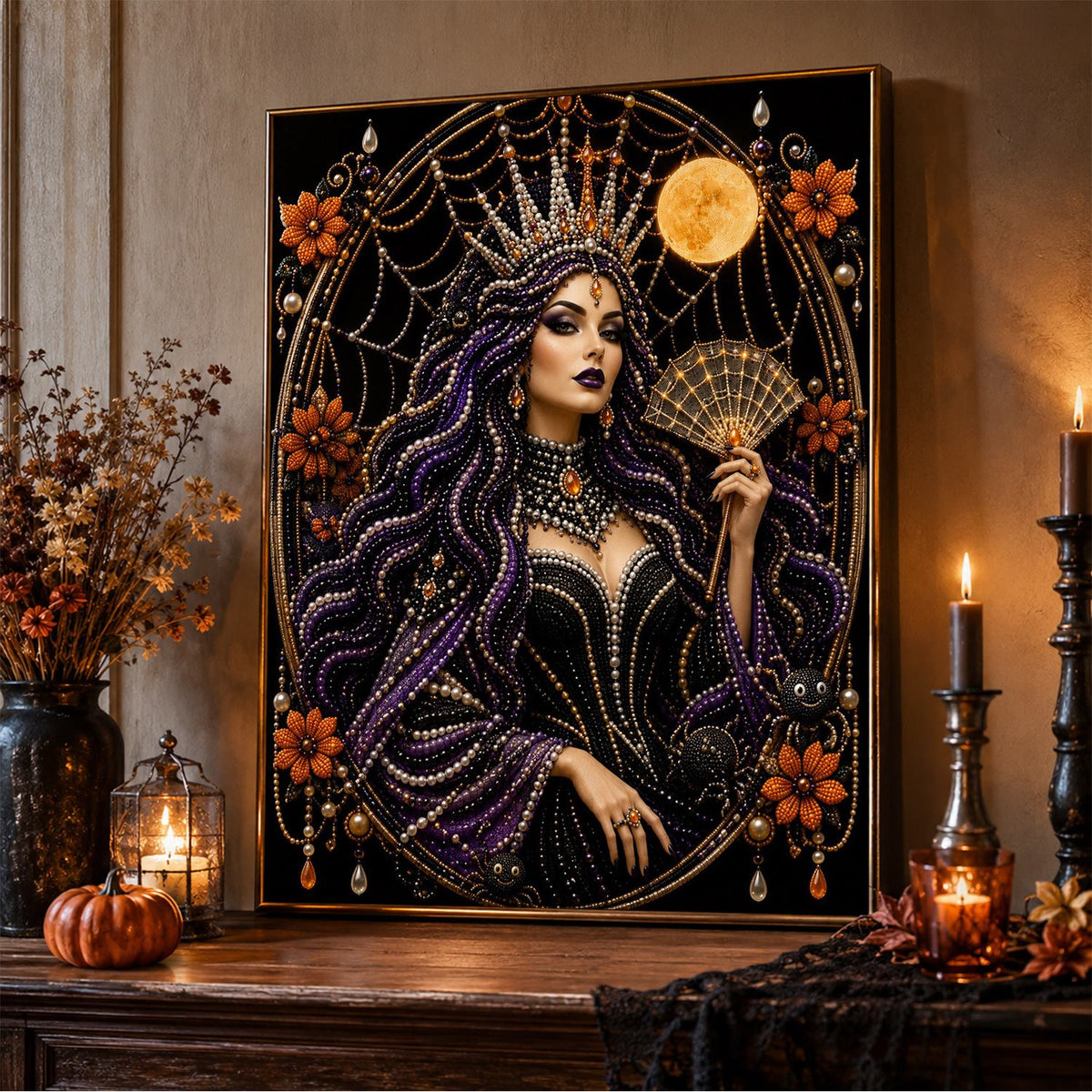 Spider-Web Queen with a Fan pearl painting – image 5