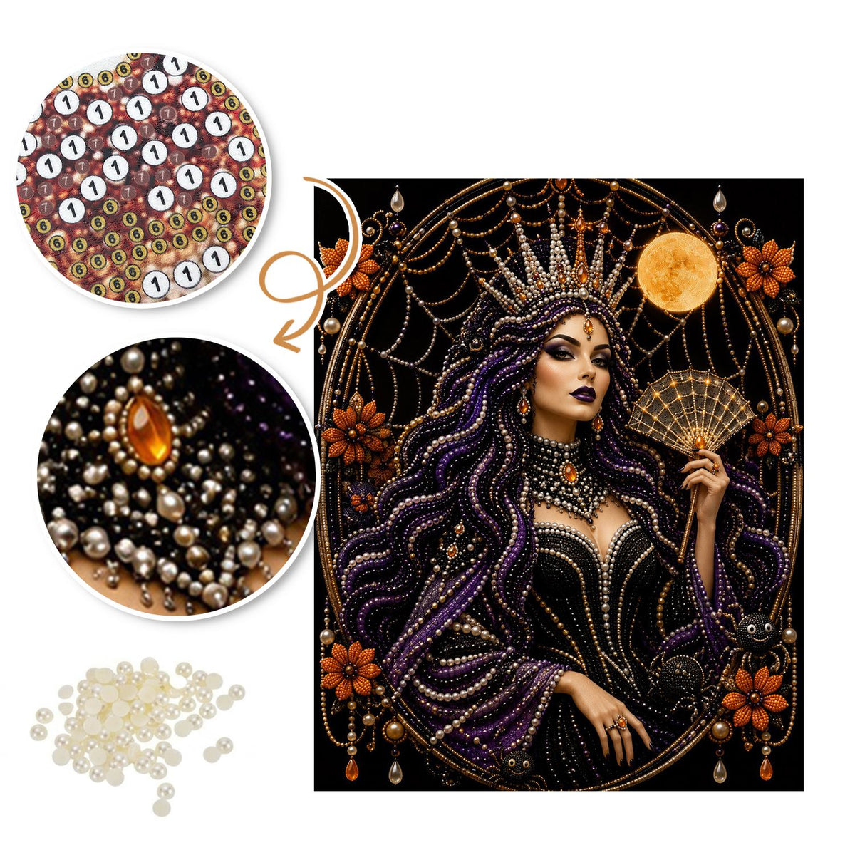 Spider-Web Queen with a Fan pearl painting – image 6