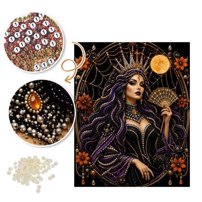 Spider-Web Queen with a Fan pearl painting – image 6