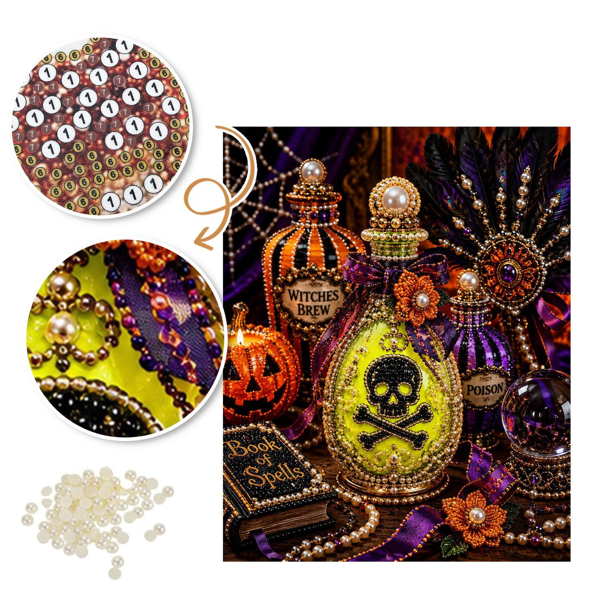 Skull Potion Bottle Still Life pearl painting – image 6
