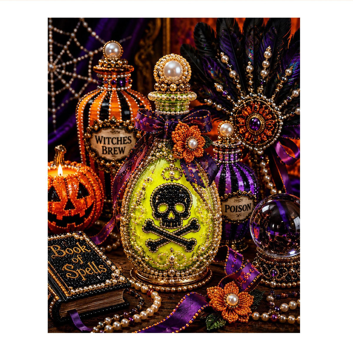 Skull Potion Bottle Still Life pearl painting – image 11