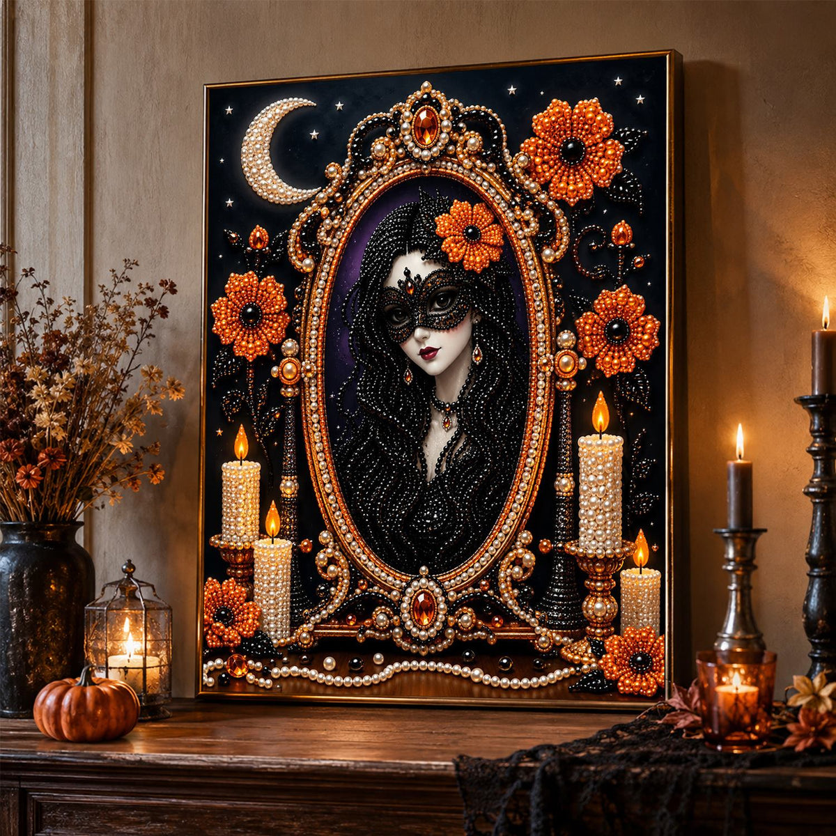 Masked Lady in the Gilded Mirror pearl painting – image 2