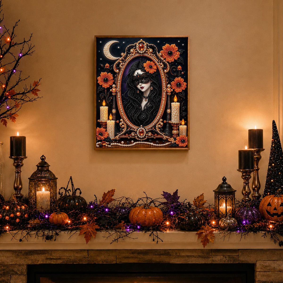 Masked Lady in the Gilded Mirror pearl painting – image 3