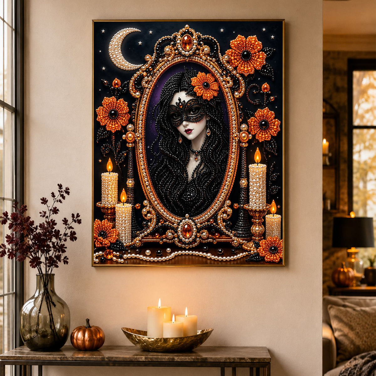 Masked Lady in the Gilded Mirror pearl painting – image 4