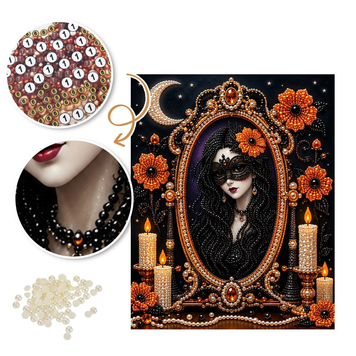 Masked Lady in the Gilded Mirror pearl painting – image 6
