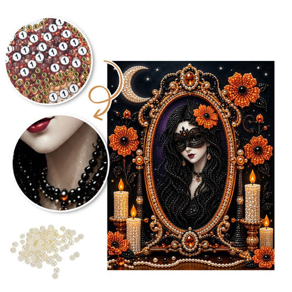 Masked Lady in the Gilded Mirror pearl painting – image 6