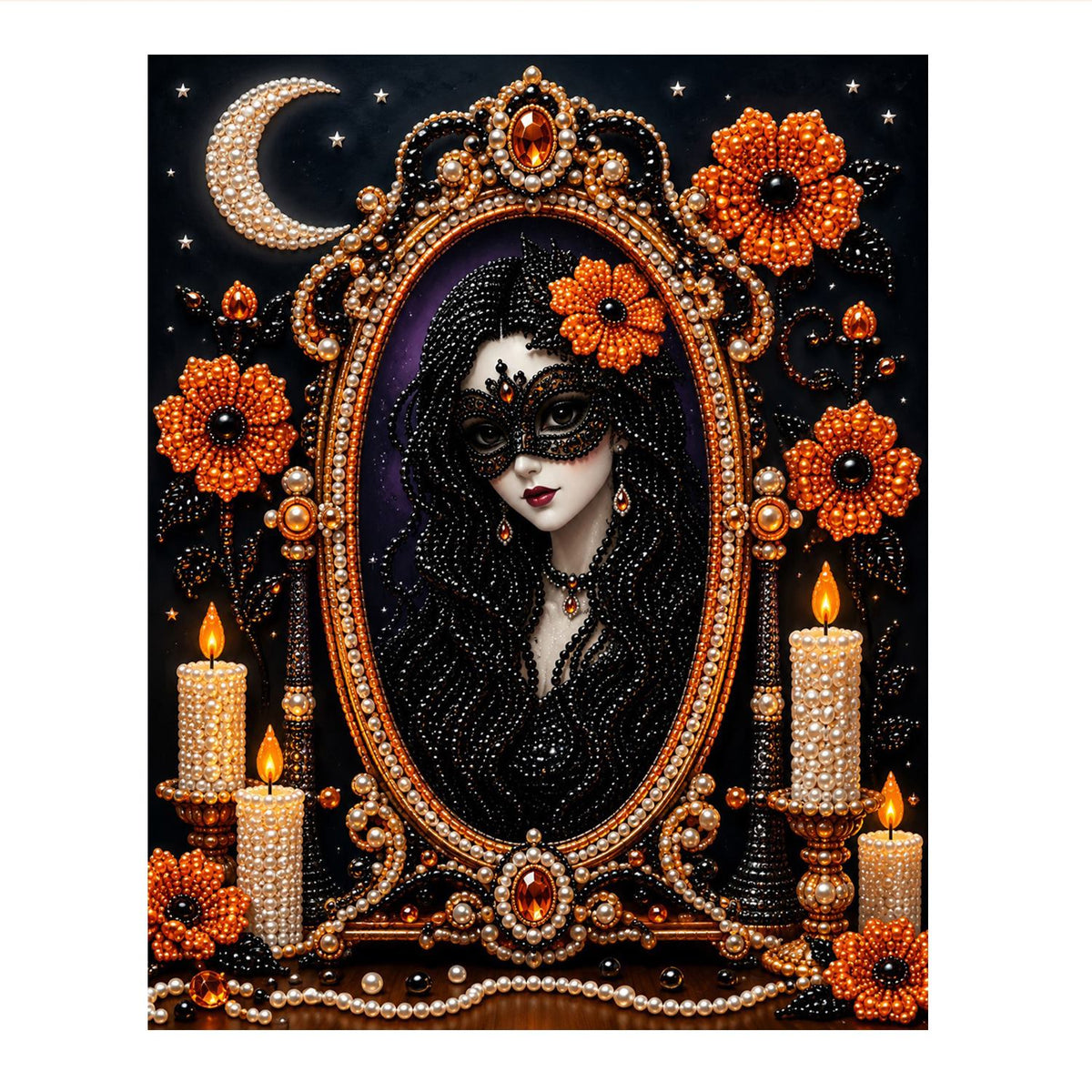 Masked Lady in the Gilded Mirror pearl painting – image 11