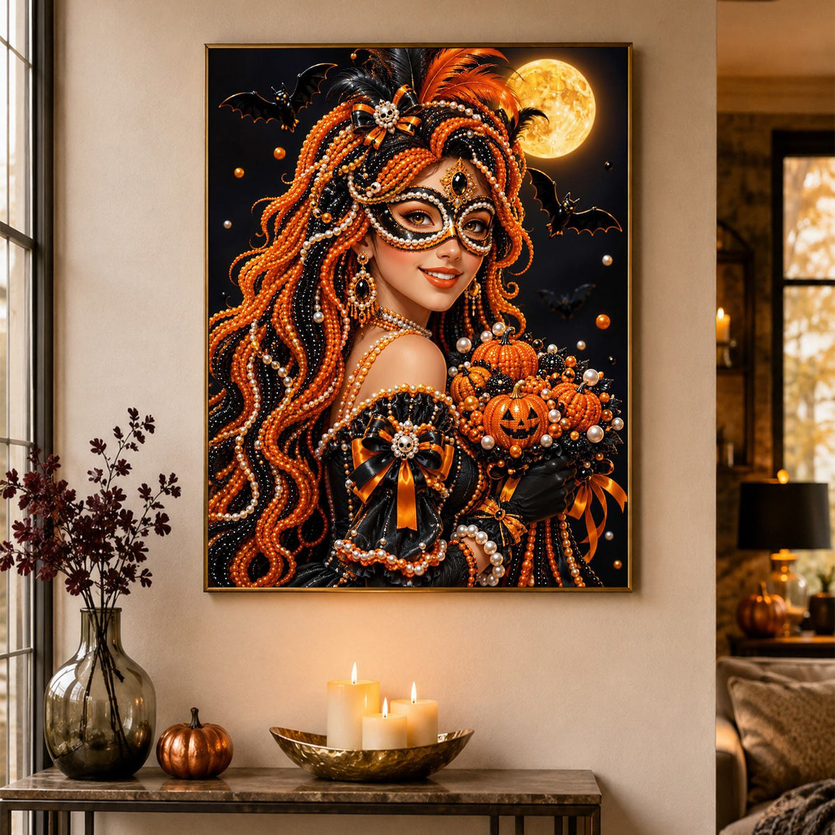 Copper-Haired Masquerade Belle pearl painting – image 4