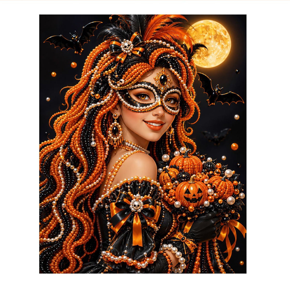Copper-Haired Masquerade Belle pearl painting – image 11