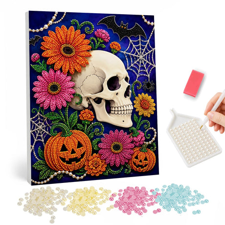 Halloween Skull and Floral pearl painting – image 1