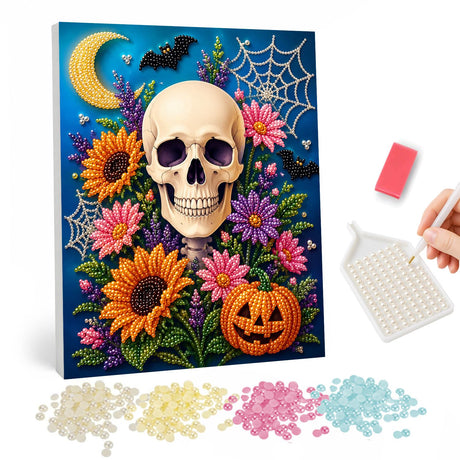 Halloween Skull and Floral pearl painting – image 1