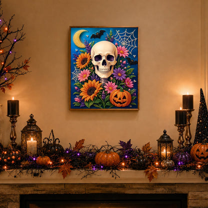 Sunflower Skull and Crescent Moon pearl painting – image 3